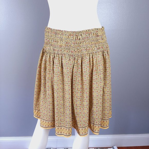 Max Studio Womens Smocked Waist Skirt Size Large Yellow Floral Print Knee Length - Picture 6 of 8